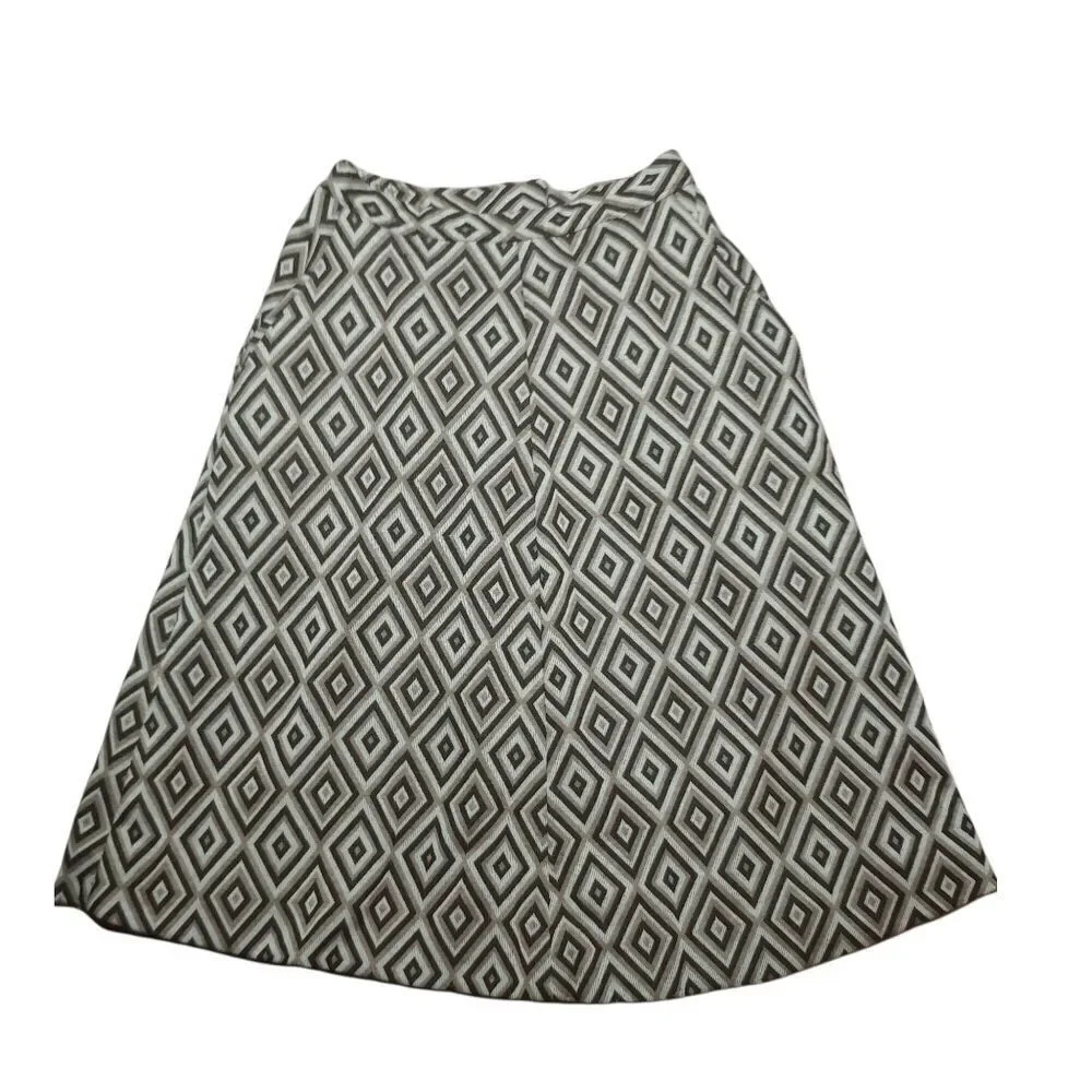 Vintage Handmade 1970s A-Line Full Skirt Brown Tones Diamond Pattern Wool XS
